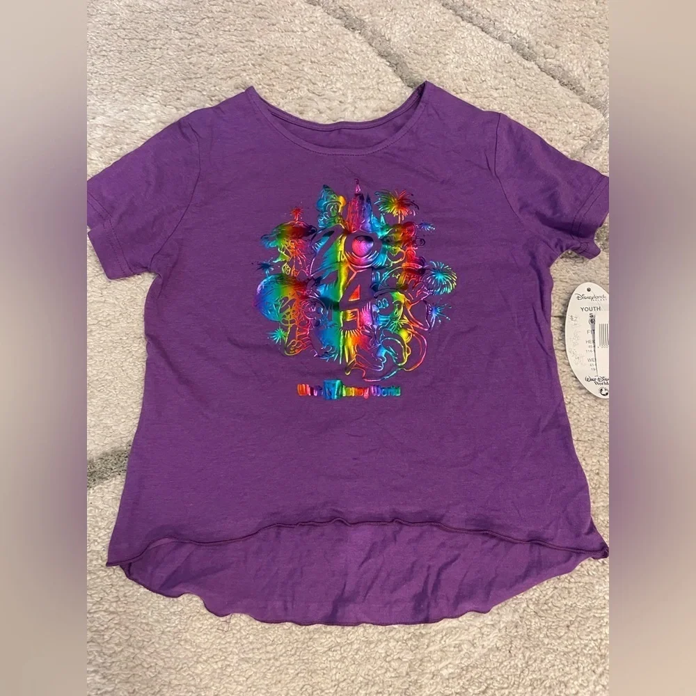 ⭐️Walt Disney World Parks 2014 Kids Tee in Purple with Multicolor Design